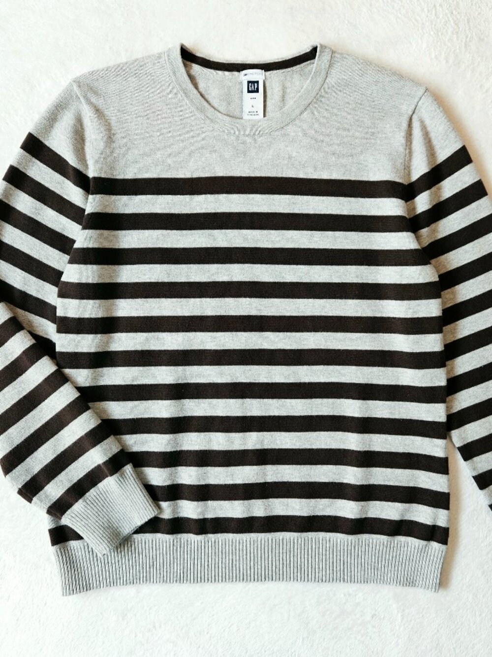 Gap Women's Pullover Sweater Hi-Low Stretch Crewneck Striped Cotton Size L